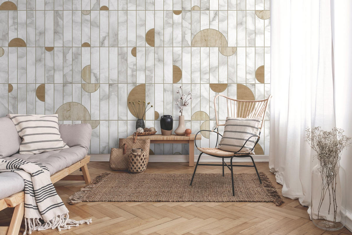FOTOTAPETE geometrische Formen 424 x 280 cm - Grau, Papier (424/280cm) - Sanders & Sanders