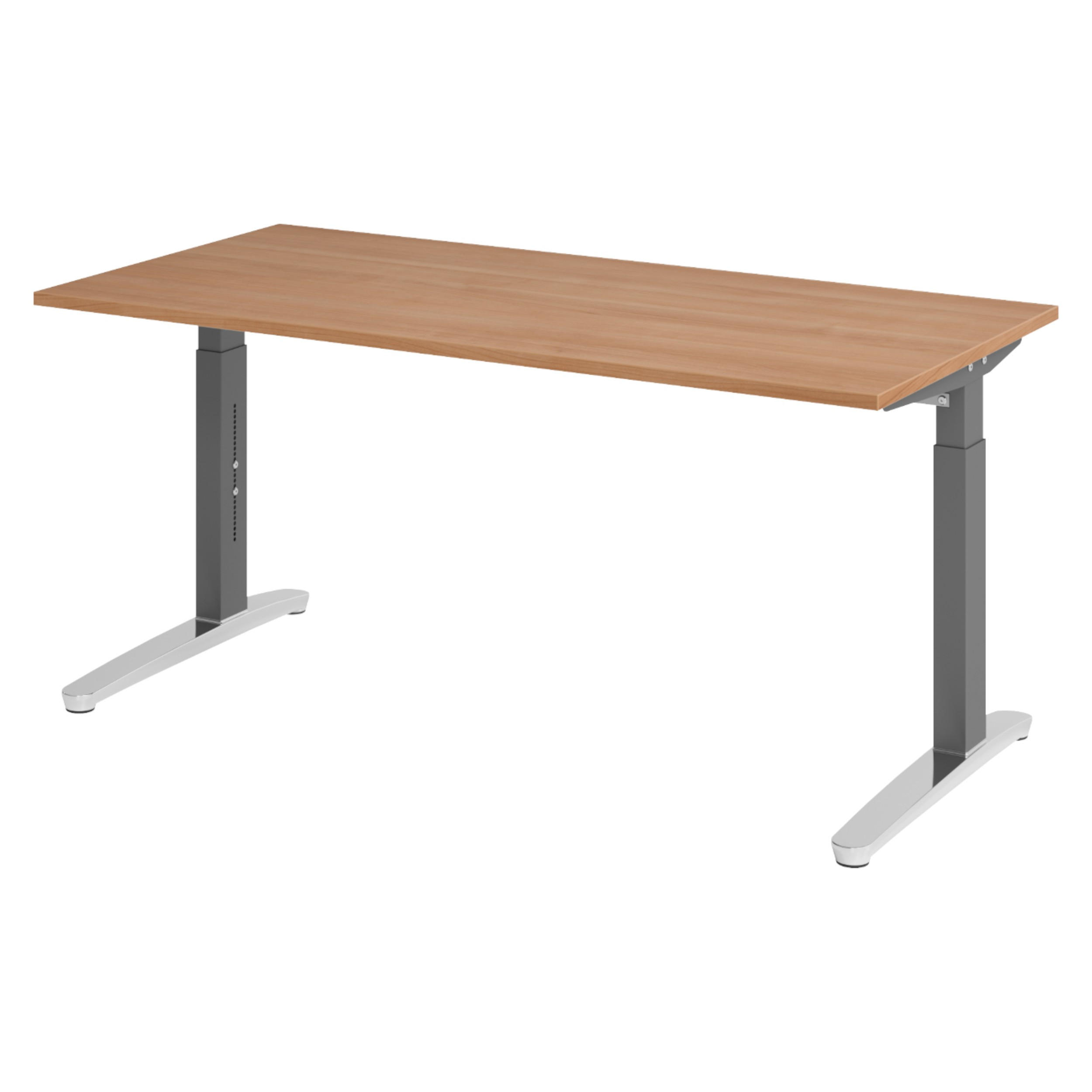 SCHREIBTISCH Serie-XB 80/160/74 cm in Nussbaumfarben/Graphitfarben/Alu poliert - Nussbaumfarben/Graphitfarben, Holzwerkstoff (80/160/74cm) - bümö