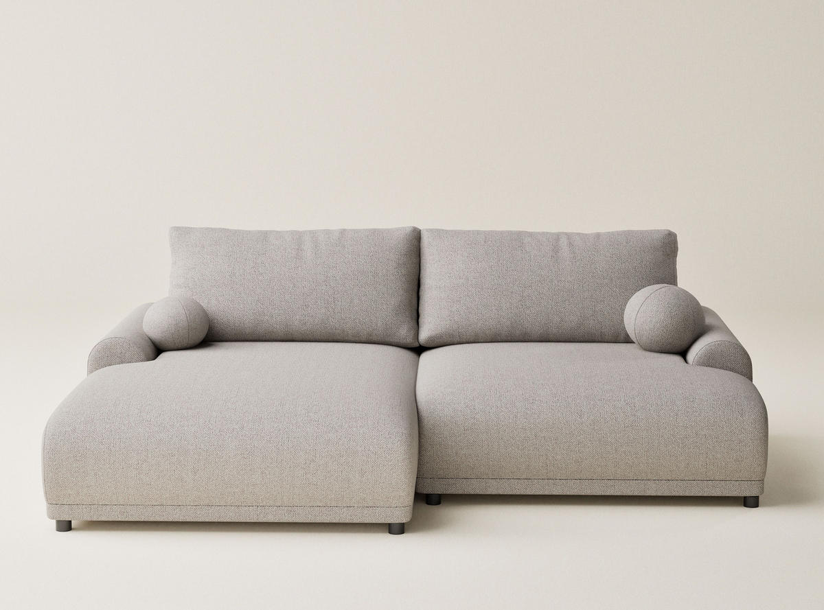 ECKSOFA MIT SCHLAFFUNKTION Tallin Seidengrau Webstoff - Links Seite - Greige/Schwarz, Holz/Holzwerkstoff (145/240cm) - Maison de Reve