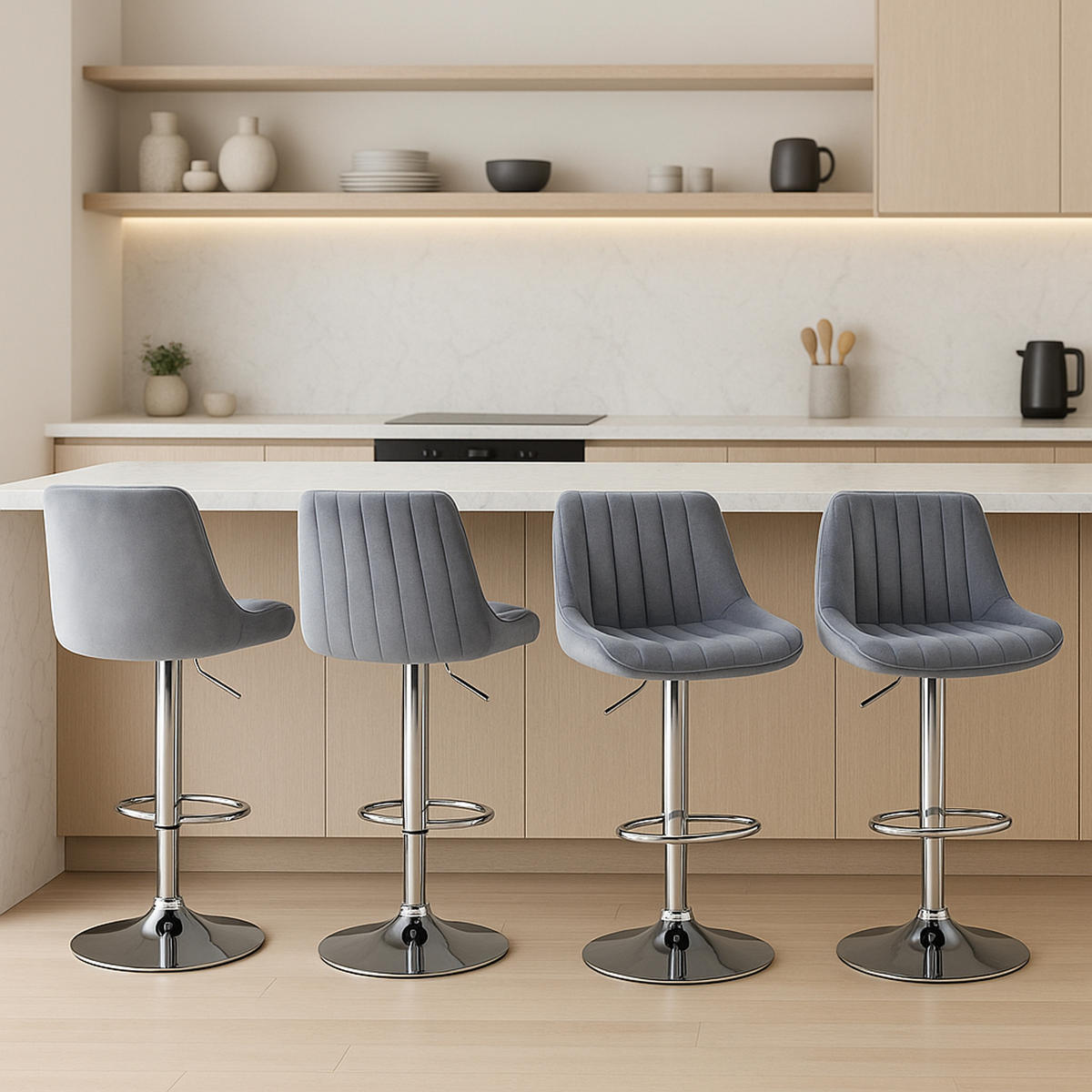 BARHOCKER Tolor Samt chrom dunkelgrau - Chromfarben/Grau, Textil/Metall (49.5/112/50cm) - TPFLiving