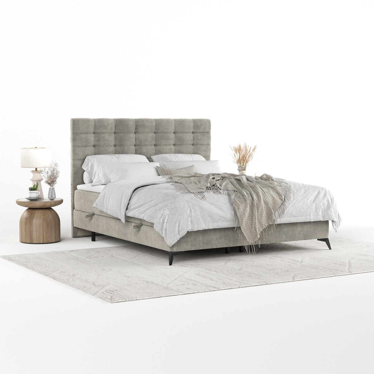 BOXBETT Niro 140/200 cm Hellbeige im Bonita Stoff - Beige/Schwarz, Holz/Holzwerkstoff (140/200cm) - AltaBeds