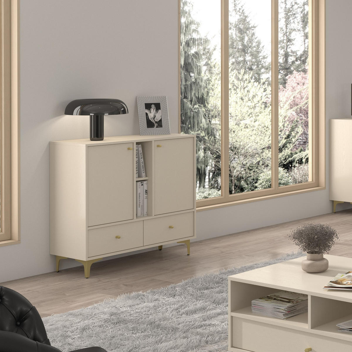 KOMMODE TORINO 100/94/41 cm mit 2 Schubladen 2 Türen Beige - Beige, Holzwerkstoff (100/94/41cm) - MASSENO