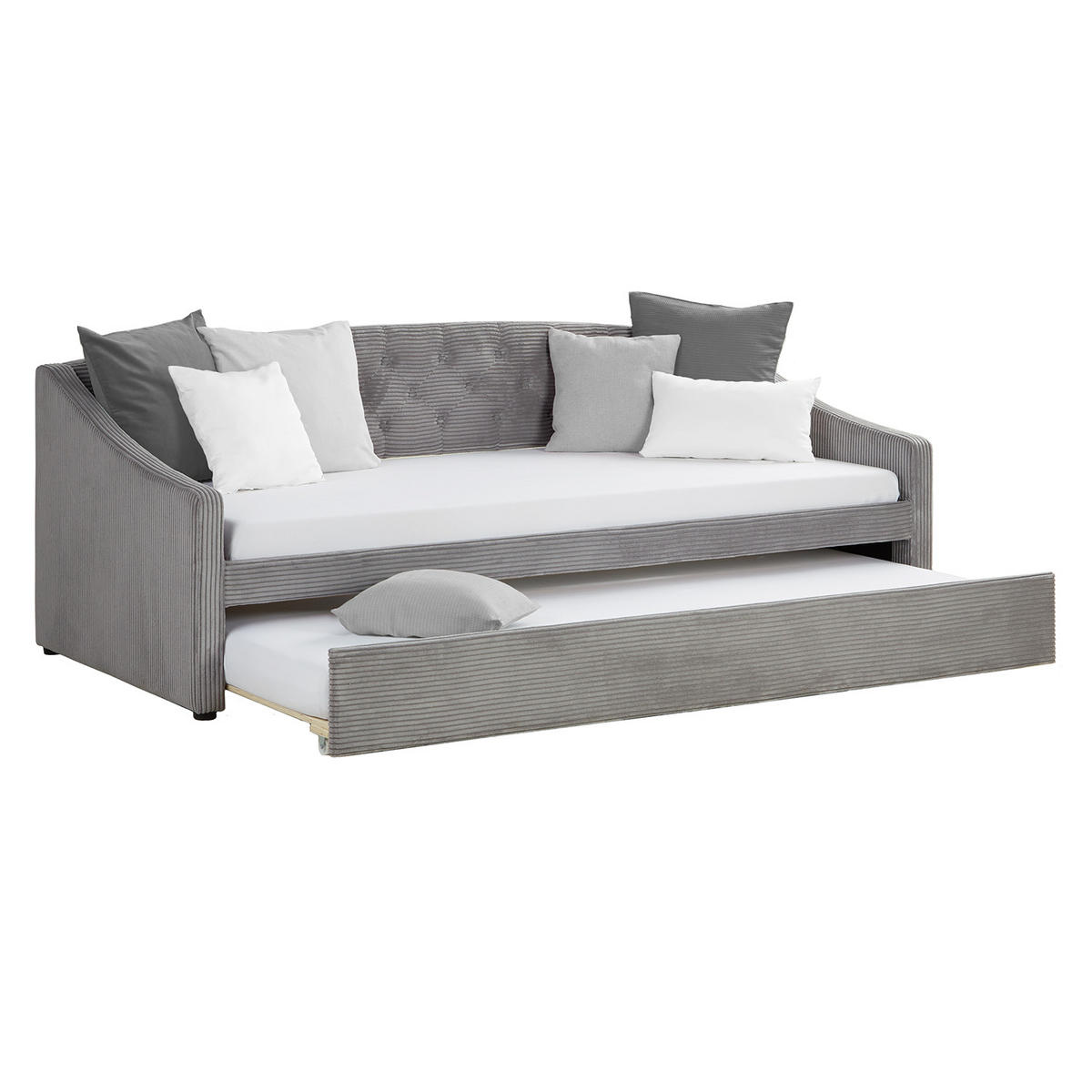 AUSZIEHBETT Cord 90/200 cm Grau 2 Liegeflächen - Grau, Textil (90/200cm) - Homestyle4u