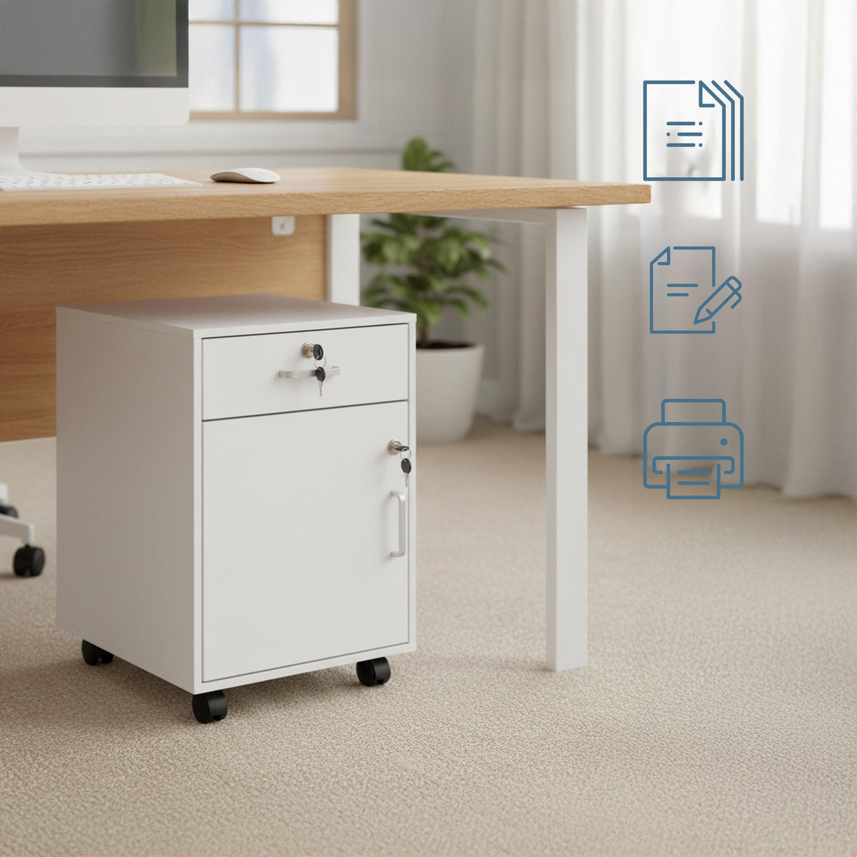 ROLLCONTAINER - Silberfarben/Weiß, Holzwerkstoff/Kunststoff (40/57/40cm) - Relaxdays