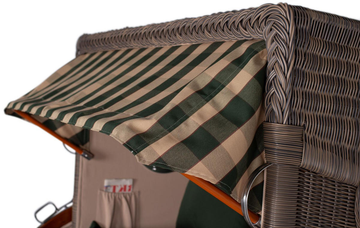 STRANDKORB Komplettset: Ammersee Mahagoni Bullauge - PE grau - Modell 506 - Beige/Grün, Holz/Kunststoff (125/165/80cm) - bene living