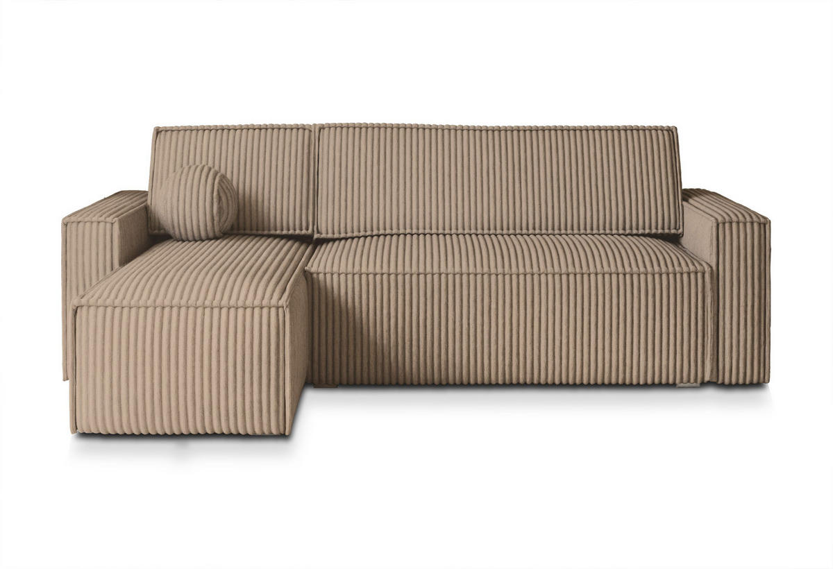 ECKSOFA RAVELO T Beige Kordstoff mit Schlaffunktion - Beige, Holz (240/140cm) - MASSENO