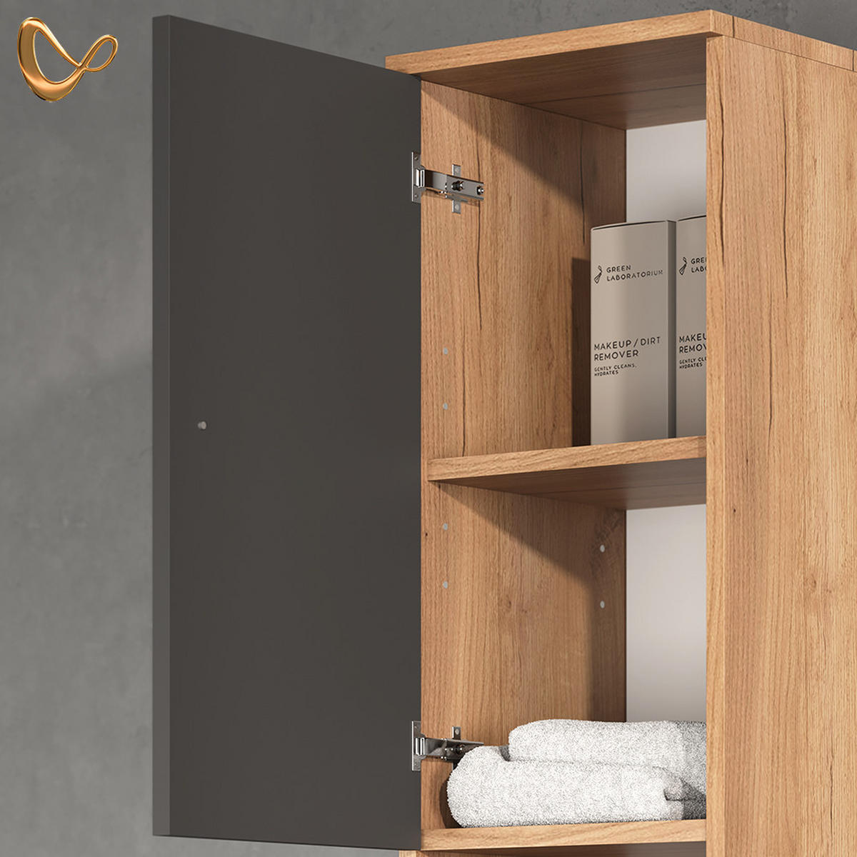 BADSCHRANK Fucino Eiche 30 x 190 cm - Eichefarben/Braun, Holzwerkstoff (30/190/30cm) - Livinity®