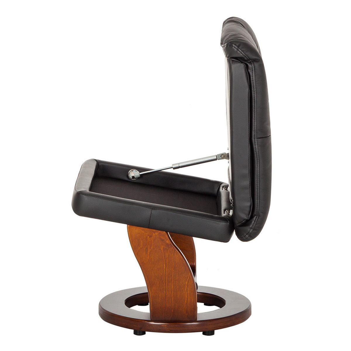 RELAXSESSEL mit Hocker - Echtleder / Kunstleder - Schwarz/Braun, Leder/Birkenholz (90/104/91cm) - home24