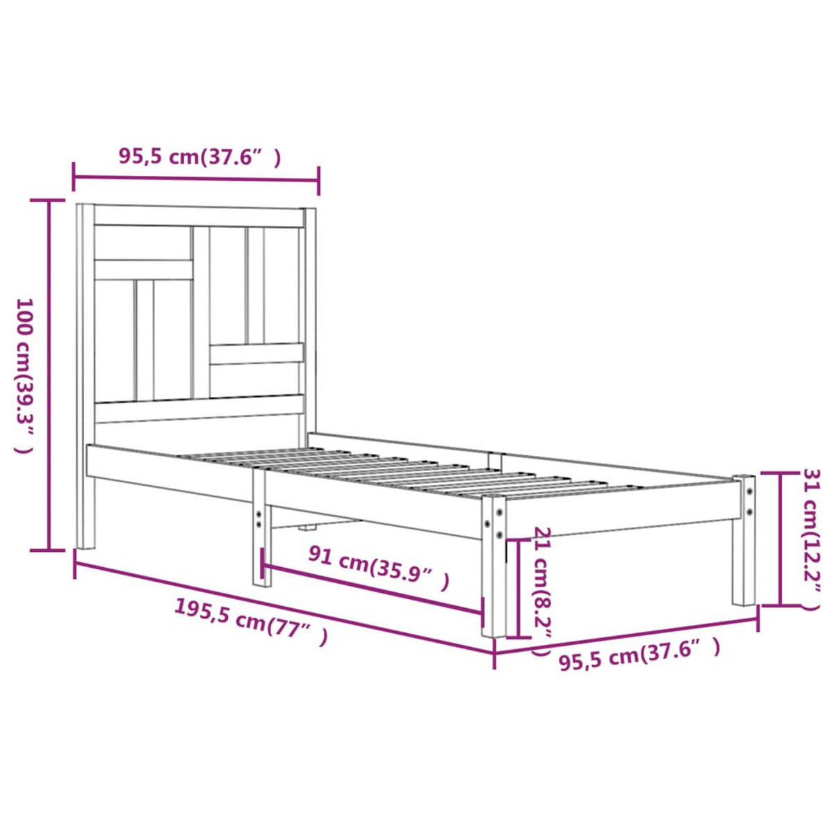 BETT Necaise 95.5/195.5 cm - Braun, Holz (90/190cm) - Nettlife