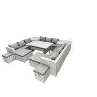 GARTENSET mit Esstisch,Sofa,2 Beistelltischen Polyrattan Hellgrau 13-Sitzer - Hellgrau/Grau, Glas/Kunststoff - Fimous