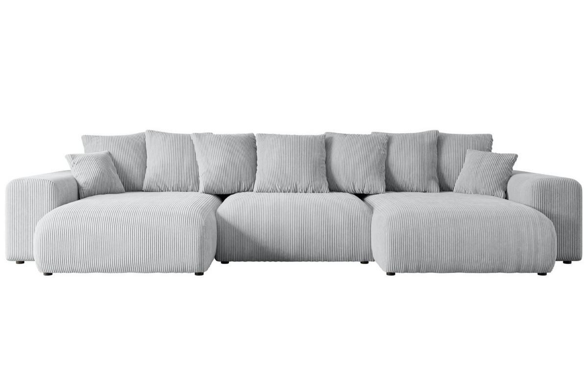WOHNLANDSCHAFT mit Schlaffunktion und Bettkasten ESKAR-U -352x165x84cm Grau Cord - Schwarz/Grau, Holzwerkstoff/Kunststoff (352/84/165cm) - ALTDECOR