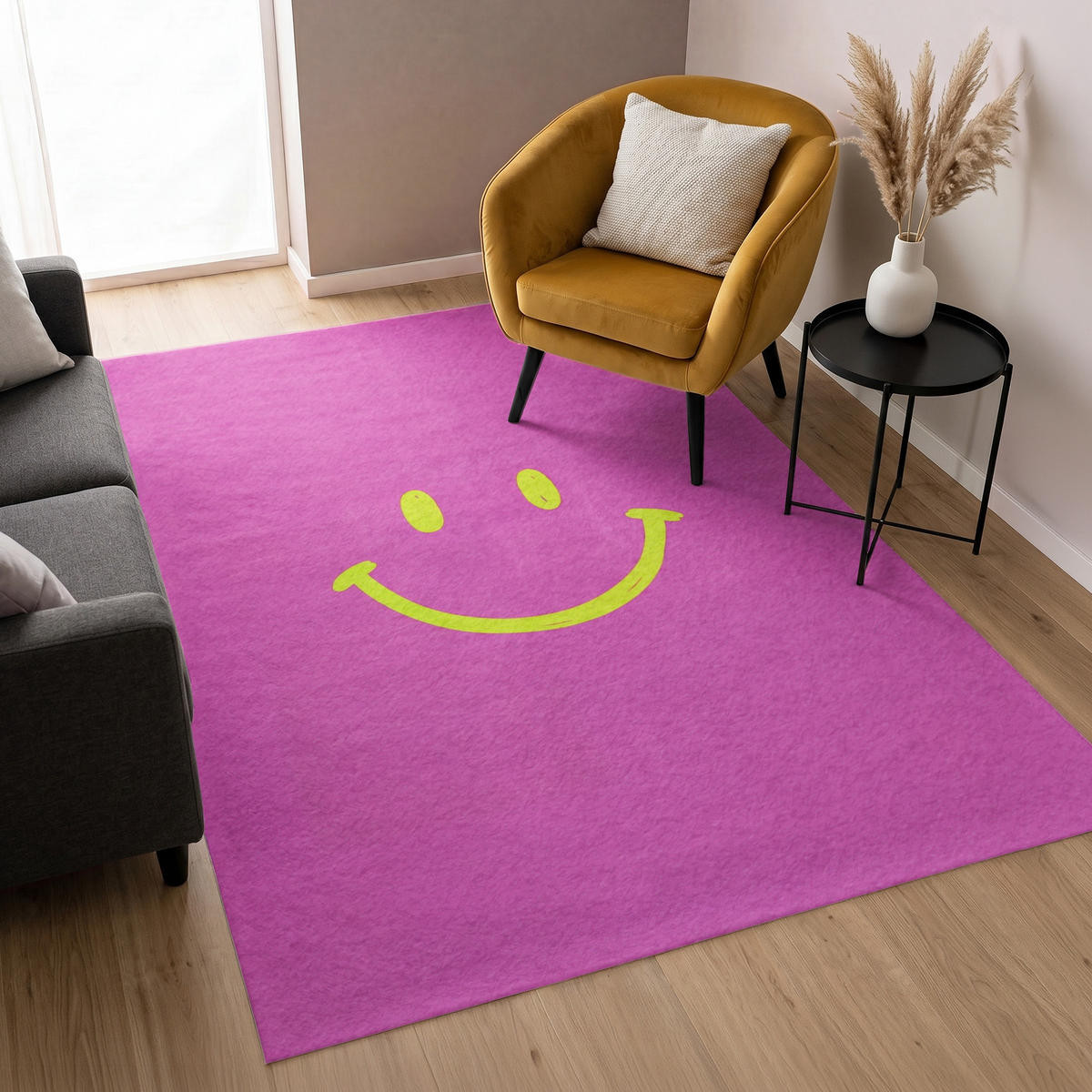 TEPPICH - Smiley - Fröhlich - Rosa - 140x200 cm - Pink, Kunststoff/Textil (140/0.4cm) - OnlyWow