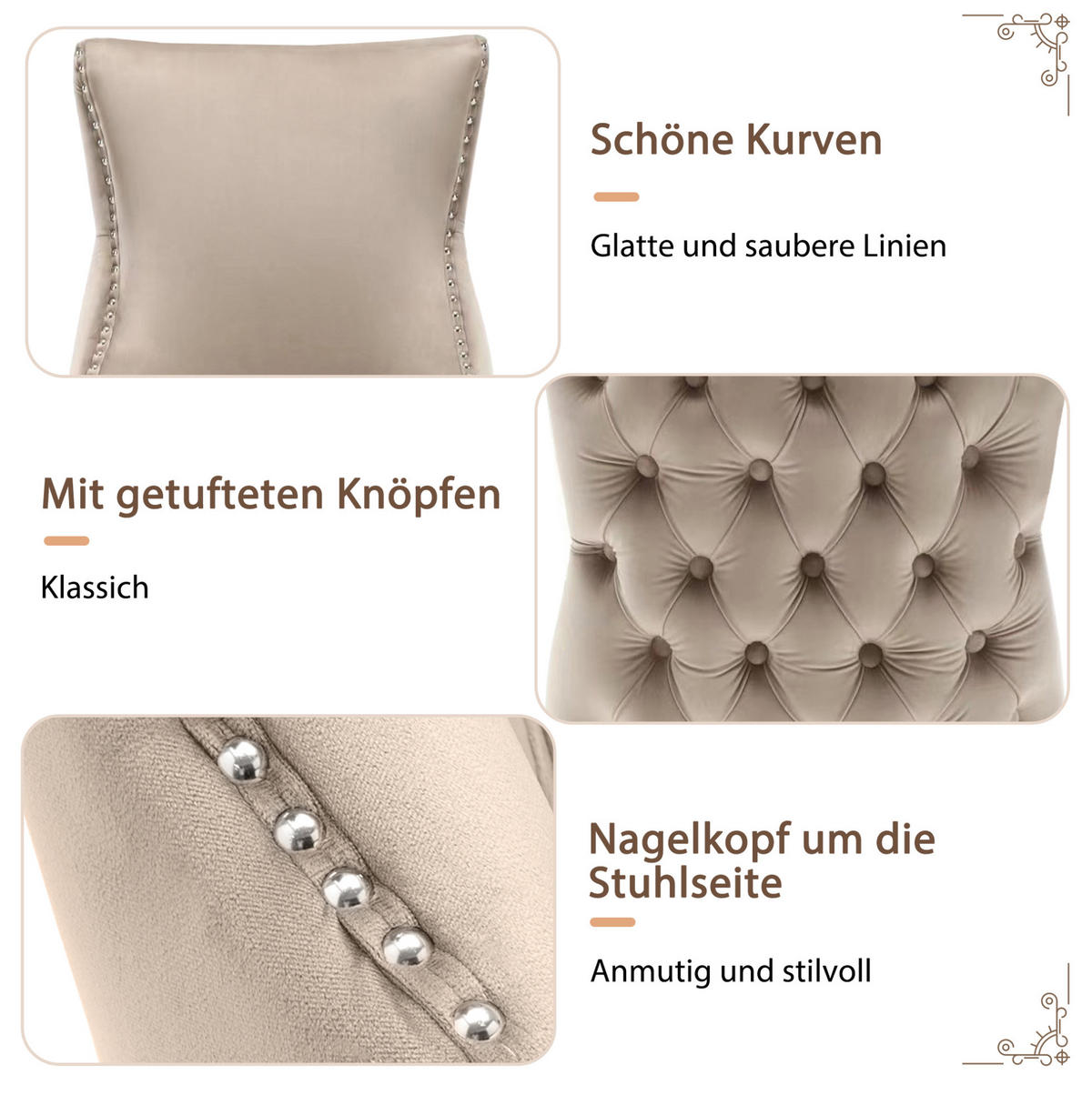 ESSZIMMERSTUHL mit Knopfsteppung Samt Beige - Beige, Holz (45/91/50.2cm) - Meubliv