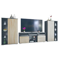 WOHNWAND Davos Eiche sägerau - Eiche San Remo, Holzwerkstoff (329/134/35cm) - Vladon