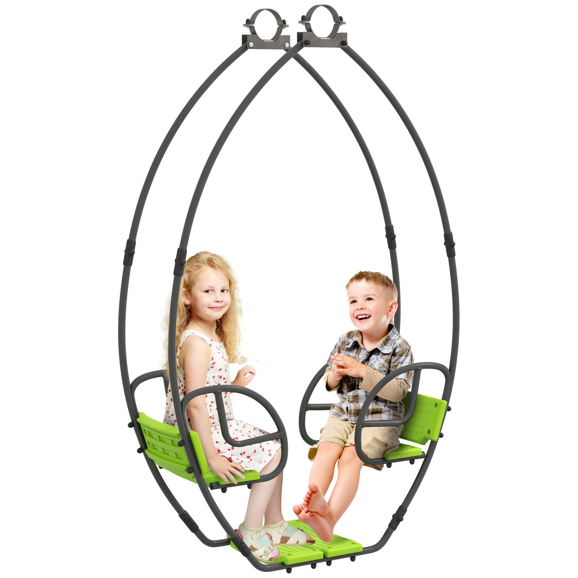 SCHAUKEL DE-17968 mit Griffen & Fußstützen für 2 Kinder Grün - Grün, Metall (40.5/110.5cm) - ComfortXL