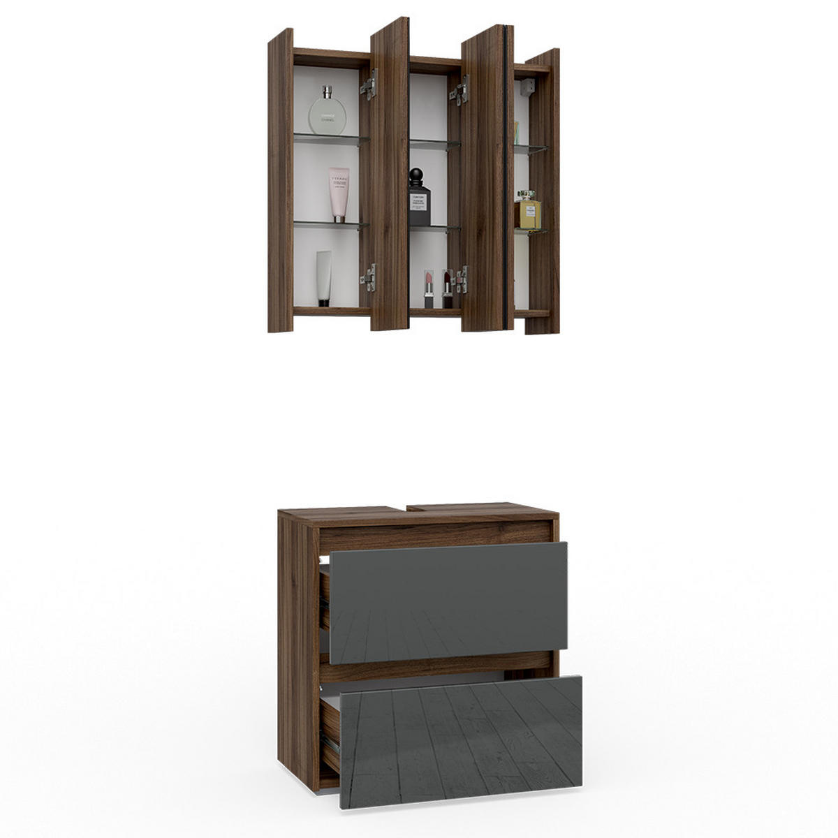 BADMÖBEL-SET Majest Anthrazit 2 Teile - Anthrazit/Walnussfarben, Holzwerkstoff (60/62/30cm) - Vicco