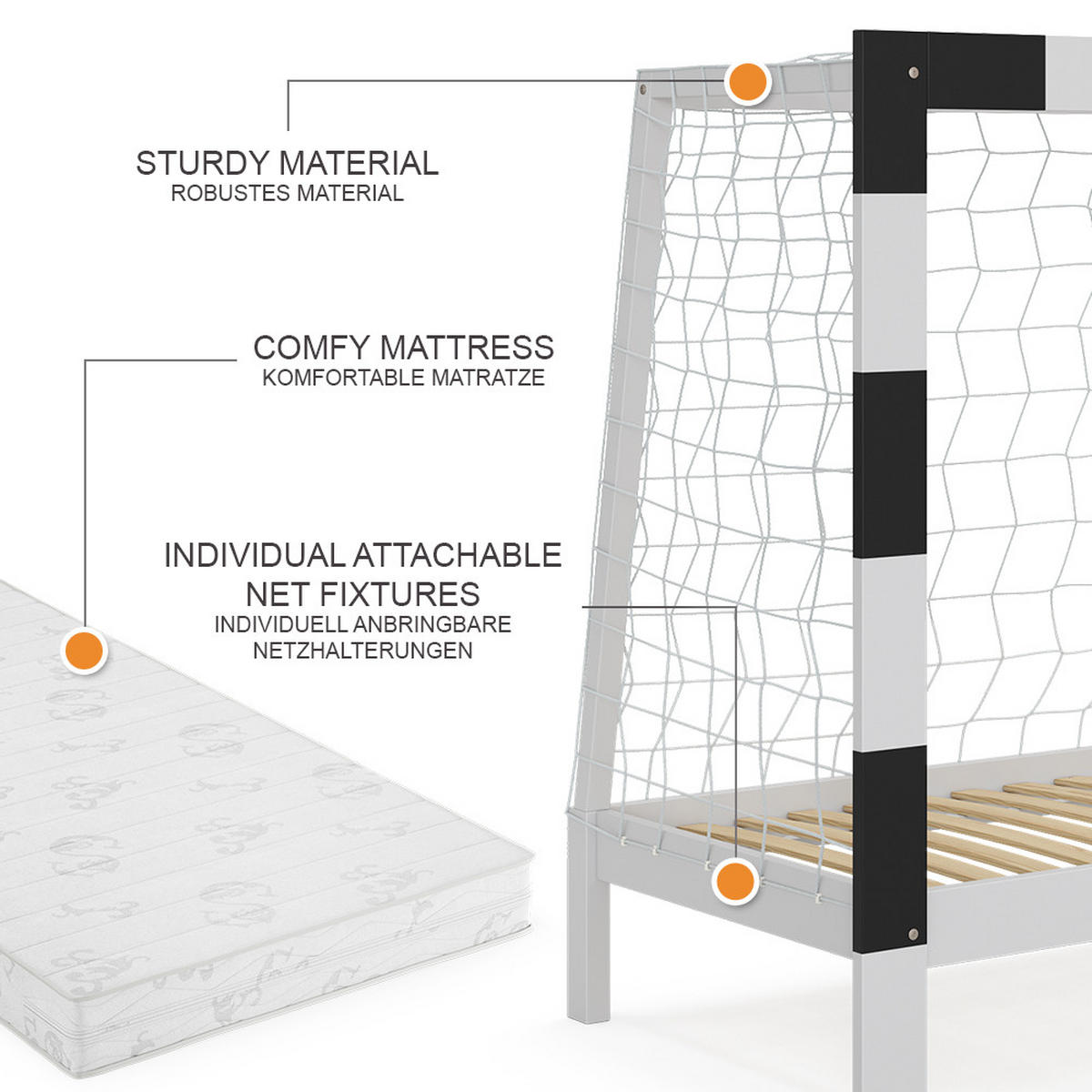 DĚTSKÁ POSTEL Fußballtor Bílá - bílá, dřevo - VitaliSpa