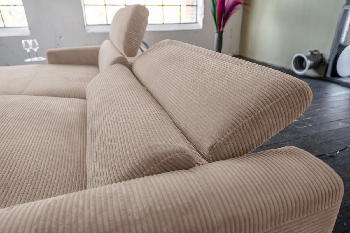 ECKSOFA LAISKA Taupe Cord Relaxfunktion - Taupe/Schwarz, Textil/Metall (282/177cm) - KAWOLA