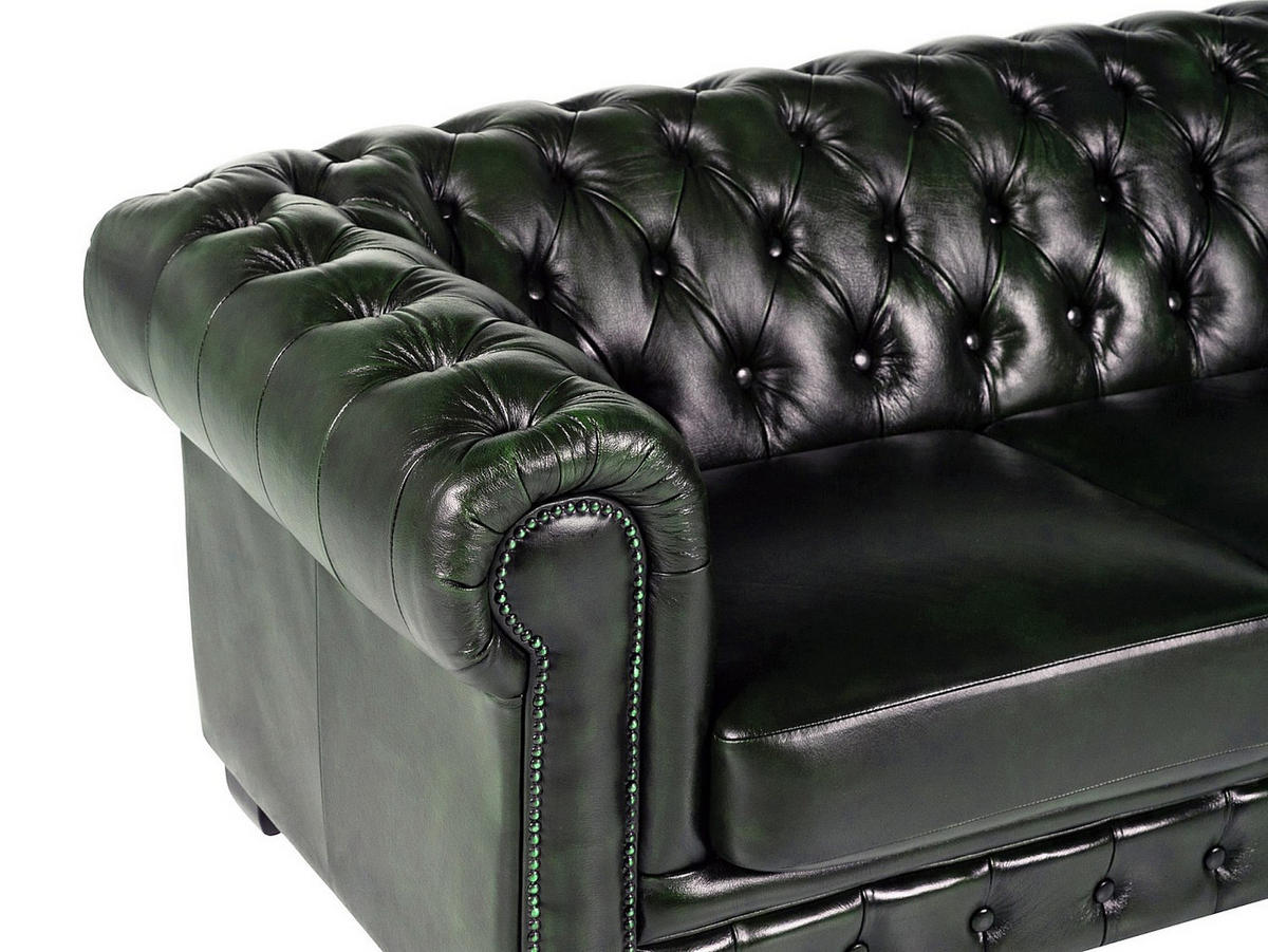 CHESTERFIELD Ledersofa 4-Sitzer - Büffelleder - Schwarzgrün - BRENTON - Grün, Leder (240/73/99cm) - Vente-Unique