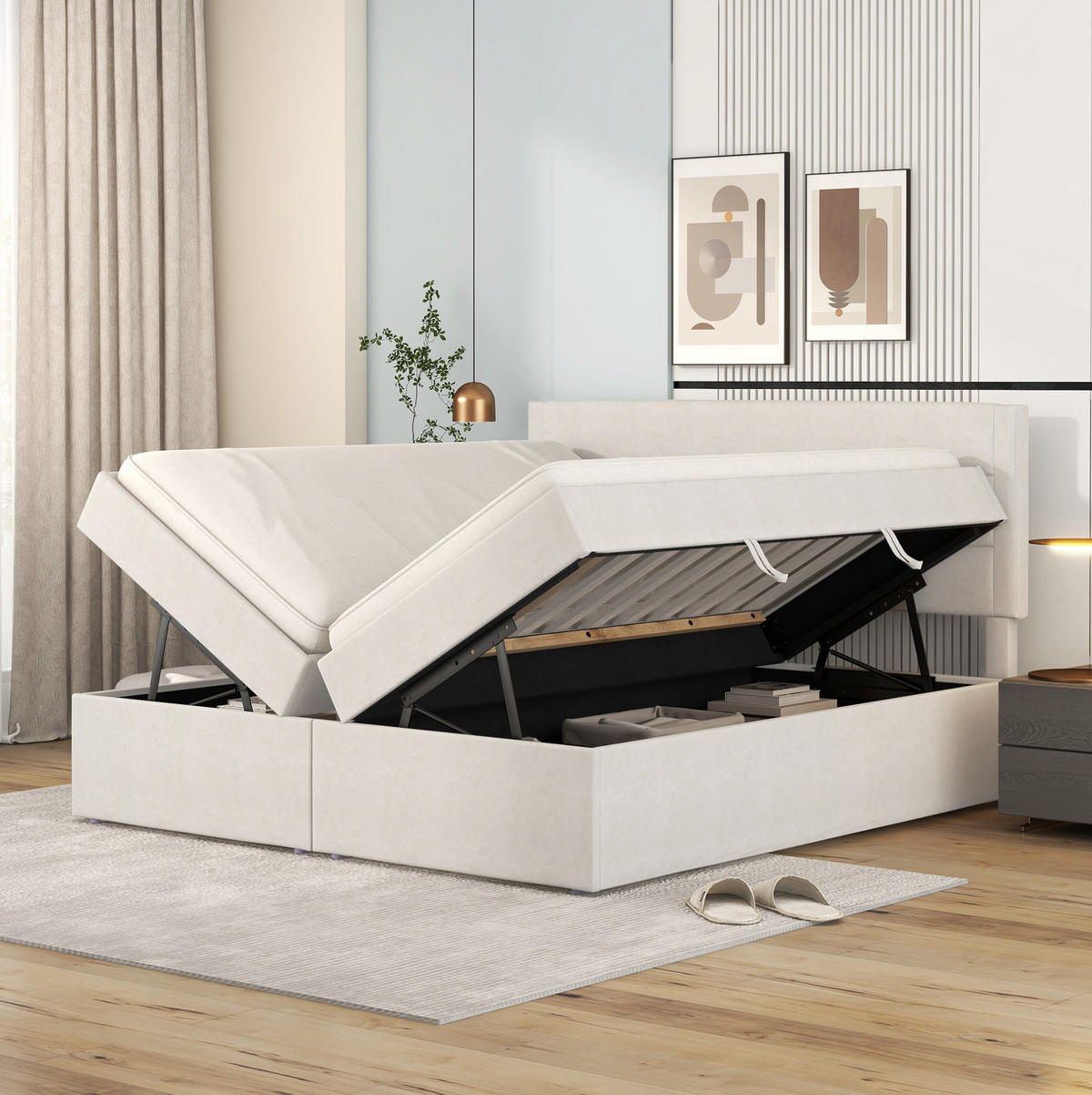 POLSTERBETT mit Bettkasten 140x200 cm Beige - Beige, Holz (140/200cm) - Meubliv