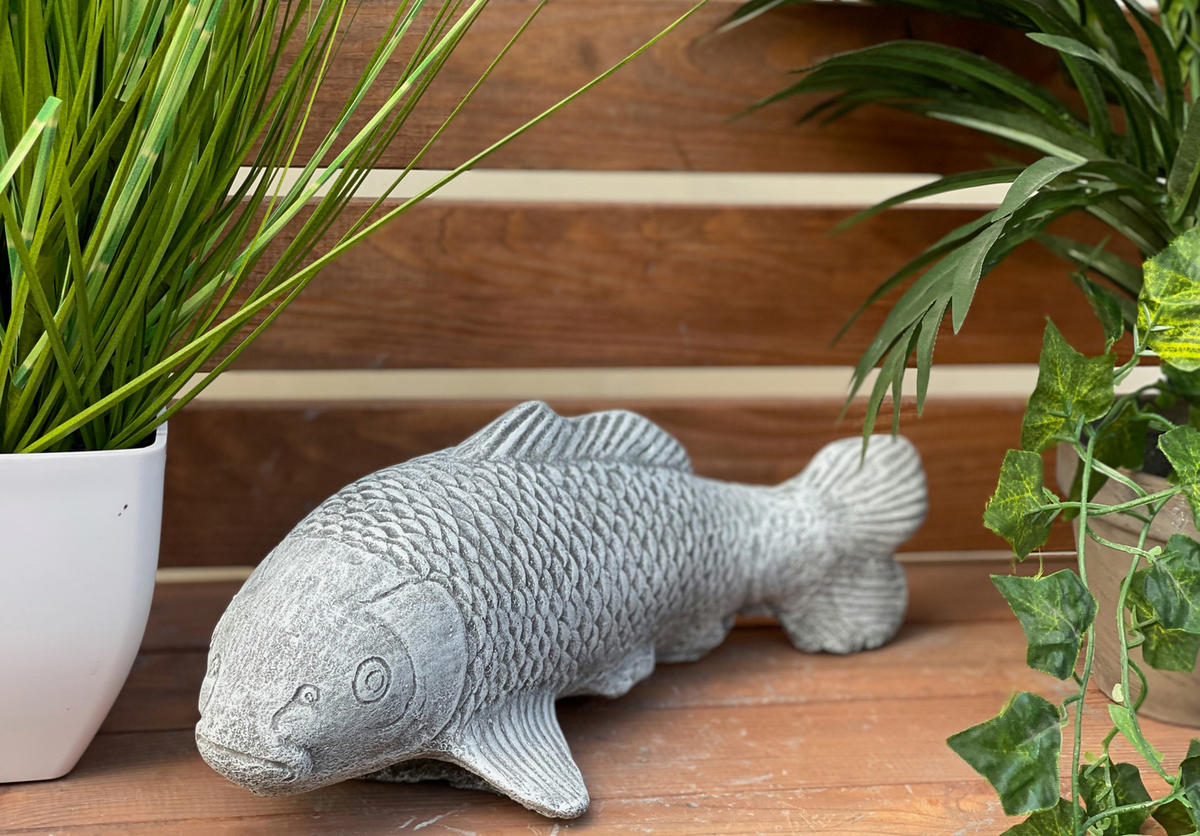 STEINFIGUR Koi mittelgroß frostfest wetterfest Steinguss - Grau, Stein (31/11/15cm) - stoneandstyle