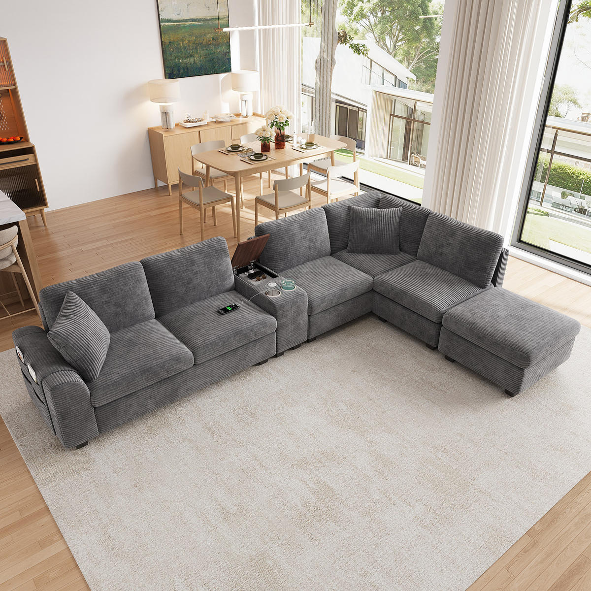 ECKSOFA mit Stauraum und USB Type-C in Grau - Grau, Textil (311/139cm) - EVRYAE