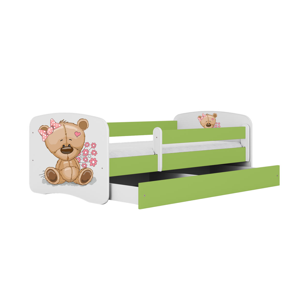 KINDERBETT Teddybärblumen mit Schublade und Matratze 180/80 - Grün, Holzwerkstoff (80/180cm) - RAUMHIRSCH FURNITURE