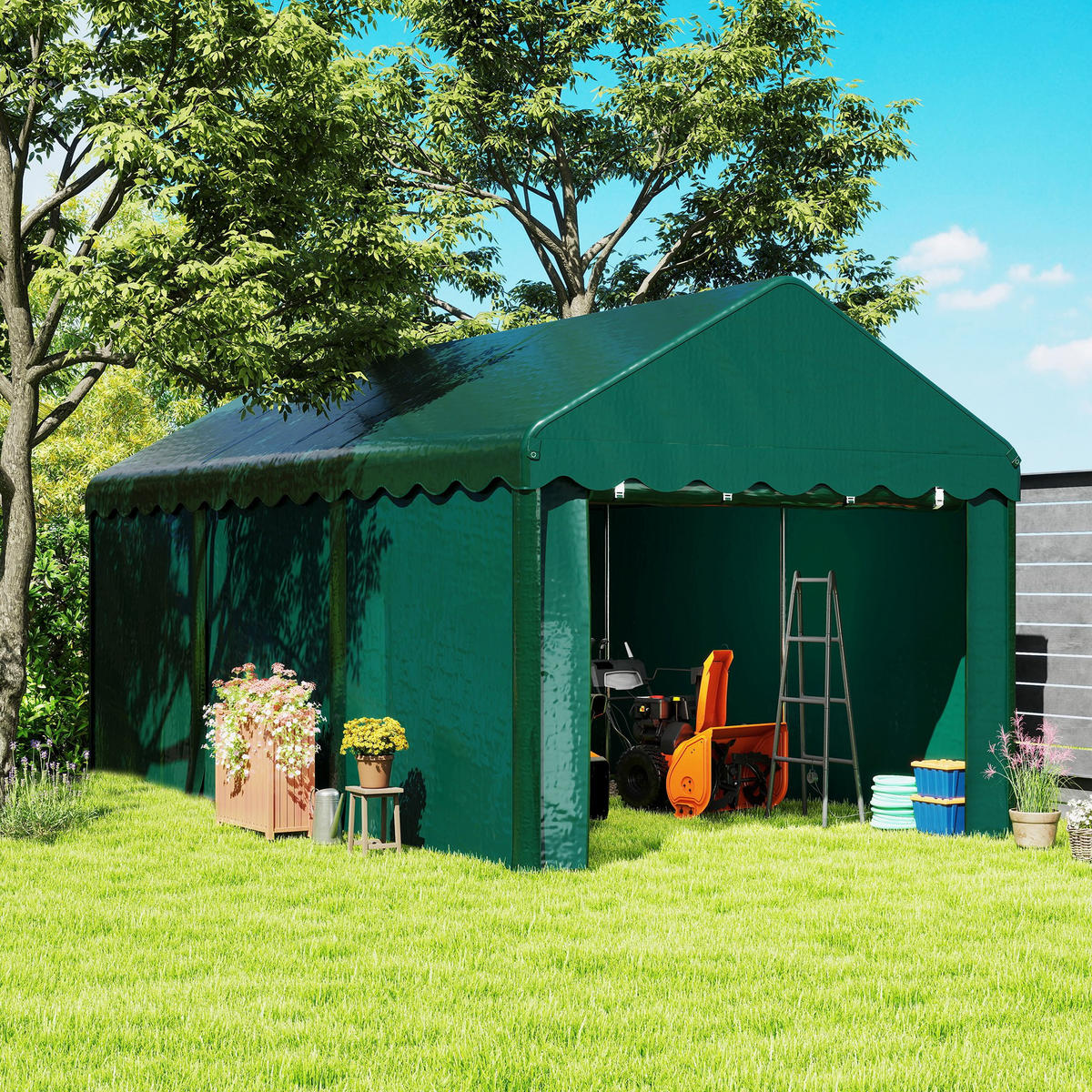 FAHRRADGARAGE DE-16852 3x6m mit 2 Rolltüren Grün - Grün, Metall (300/280/594cm) - ComfortXL