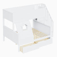ETAGENBETT 90/200 & 140/200 cm mit Stauraumtreppe, 2 Schubladen und Fenster, Weiß - Weiß, Holzwerkstoff (90/200cm) - Redom