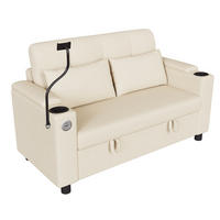 SOFA 2-Sitzer Beige mit Stauraum und Ladeanschlüssen, Cord - Beige/Schwarz, Holzwerkstoff/Textil (136.5/83.6/79.5cm) - CHICFURN