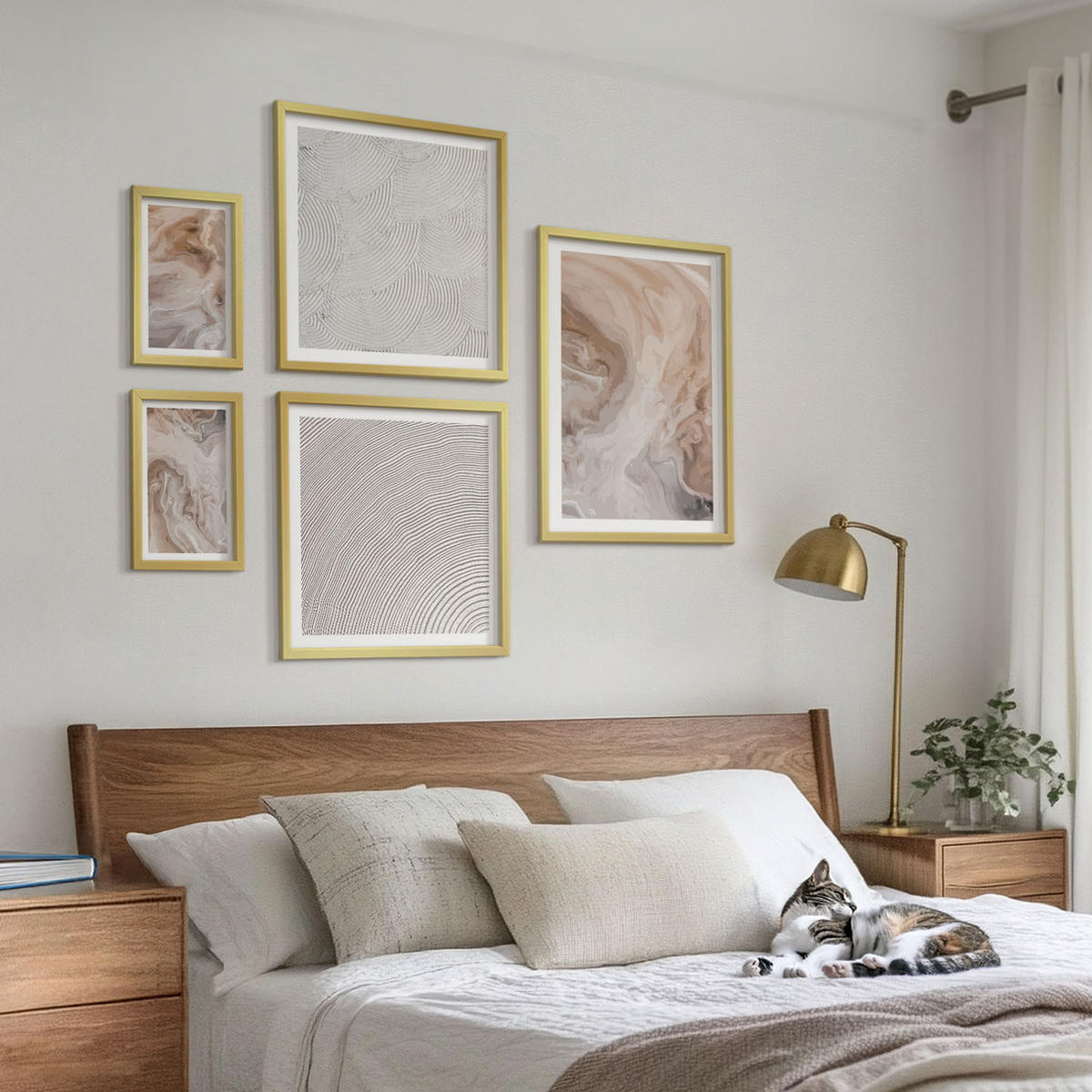 BILDER SET 5er Set - 50x50 cm & 20x30 cm & 40x60 cm Goldrahmen - Marmorstein-Texturmuster - Goldfarben, Kunststoff (40/60cm) - TULUP