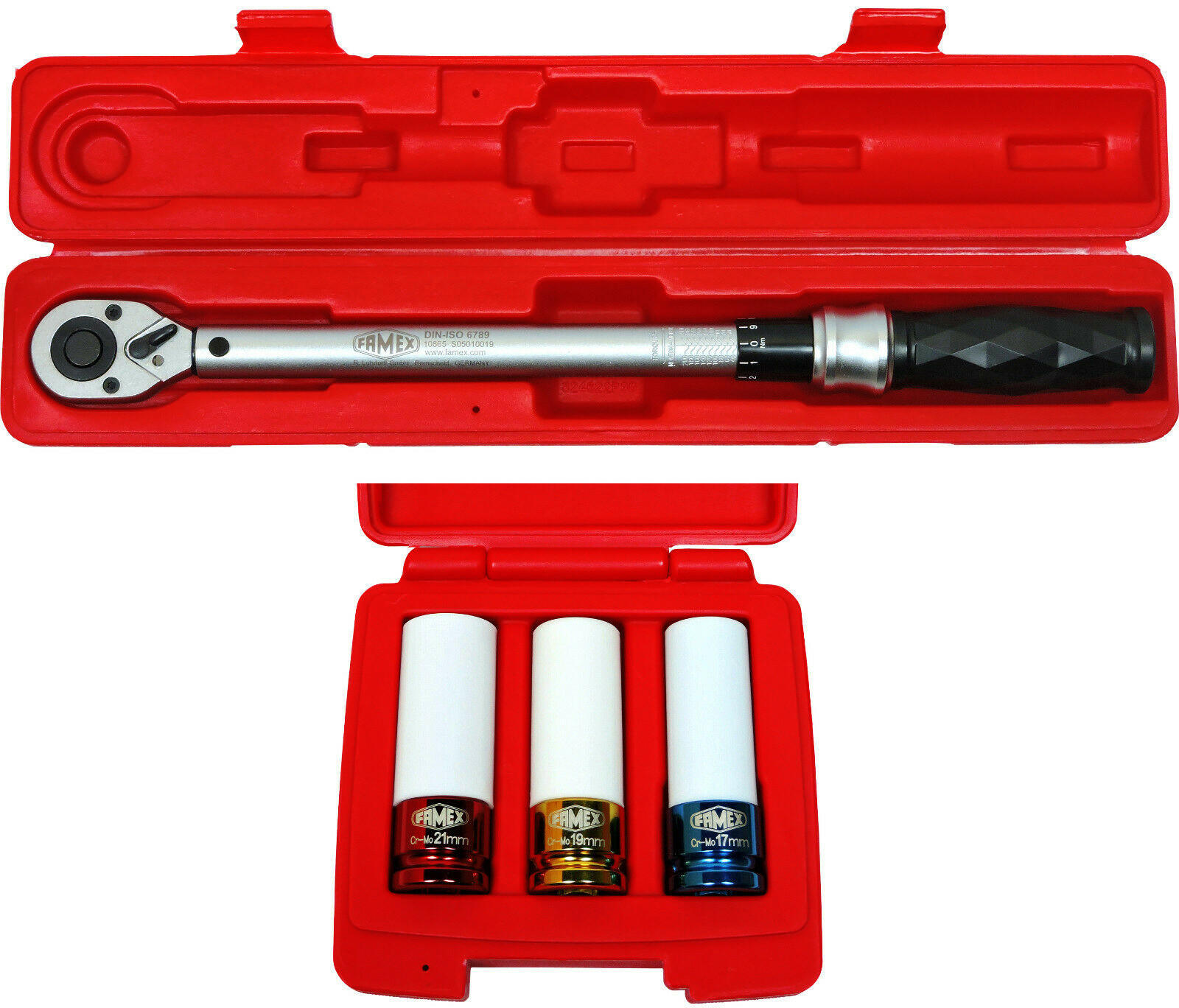 DREHMOMENTSCHLÜSSEL Set 1/2" (12,5mm) - 30-210 Nm, 10865-3N - Silberfarben, Metall (4/47cm) - Famex