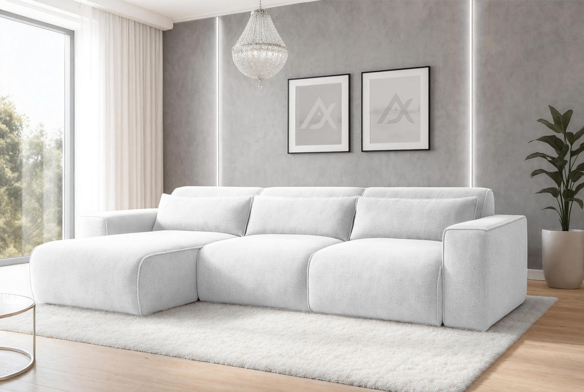 ECKSOFA L Form Ruyam Perlweiß 310/165/78 cm – Schlaffunktion & Bettkasten L - Schwarz/Weiß, Kunststoff/Textil (170/310cm) - AX Living