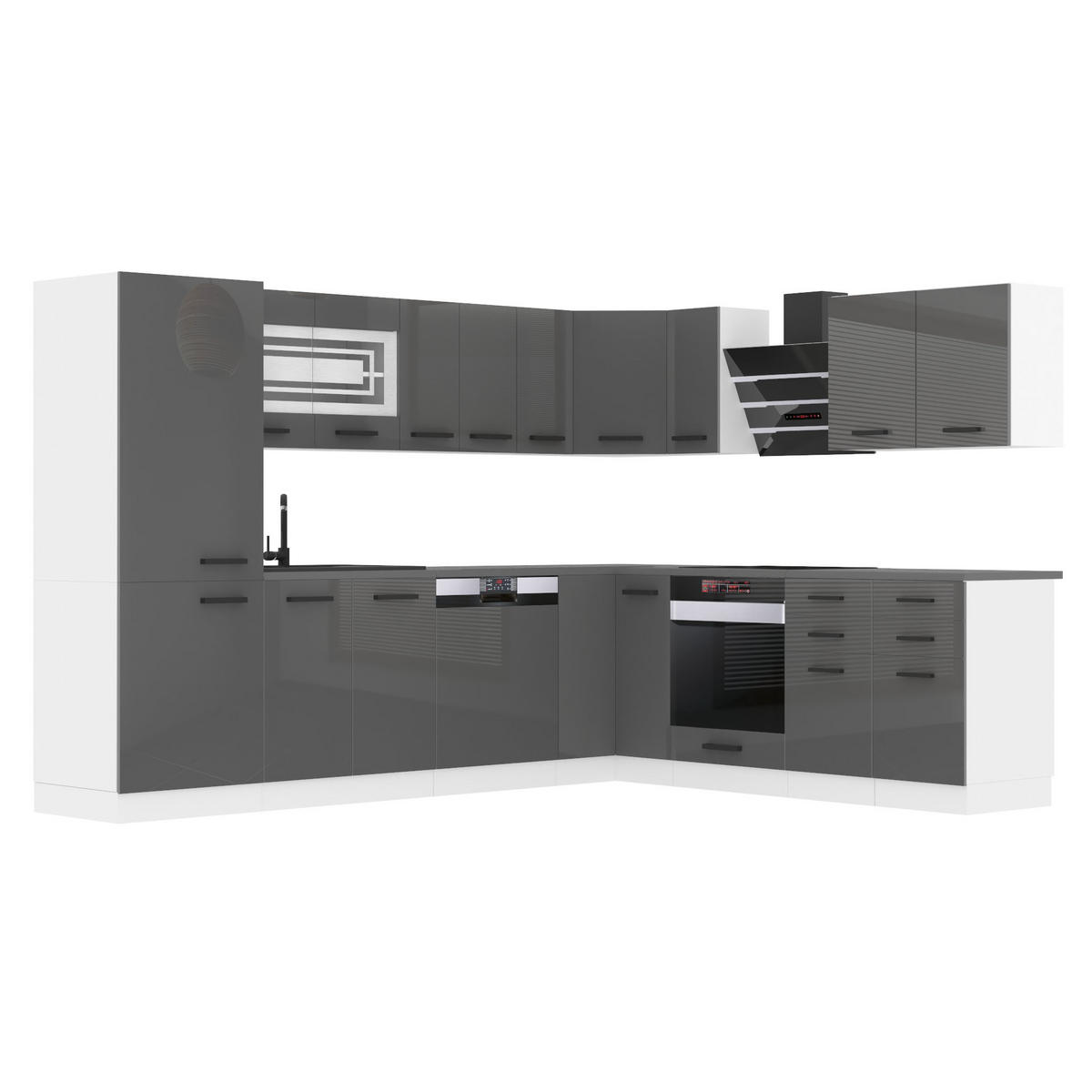 KÜCHE L-Form JULIE, ohne Arbeitsplatten, Silber Hochglanz - Silberfarben, Holz (460/204/60cm) - B BELINI GROUP