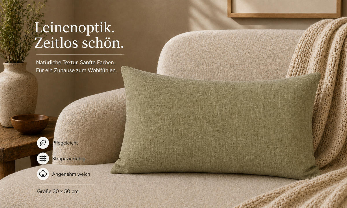 KISSENBEZUG Leinenoptik 40/60 cm Hellgrün - Hellgrün, Textil (40/60cm) - TiborTex