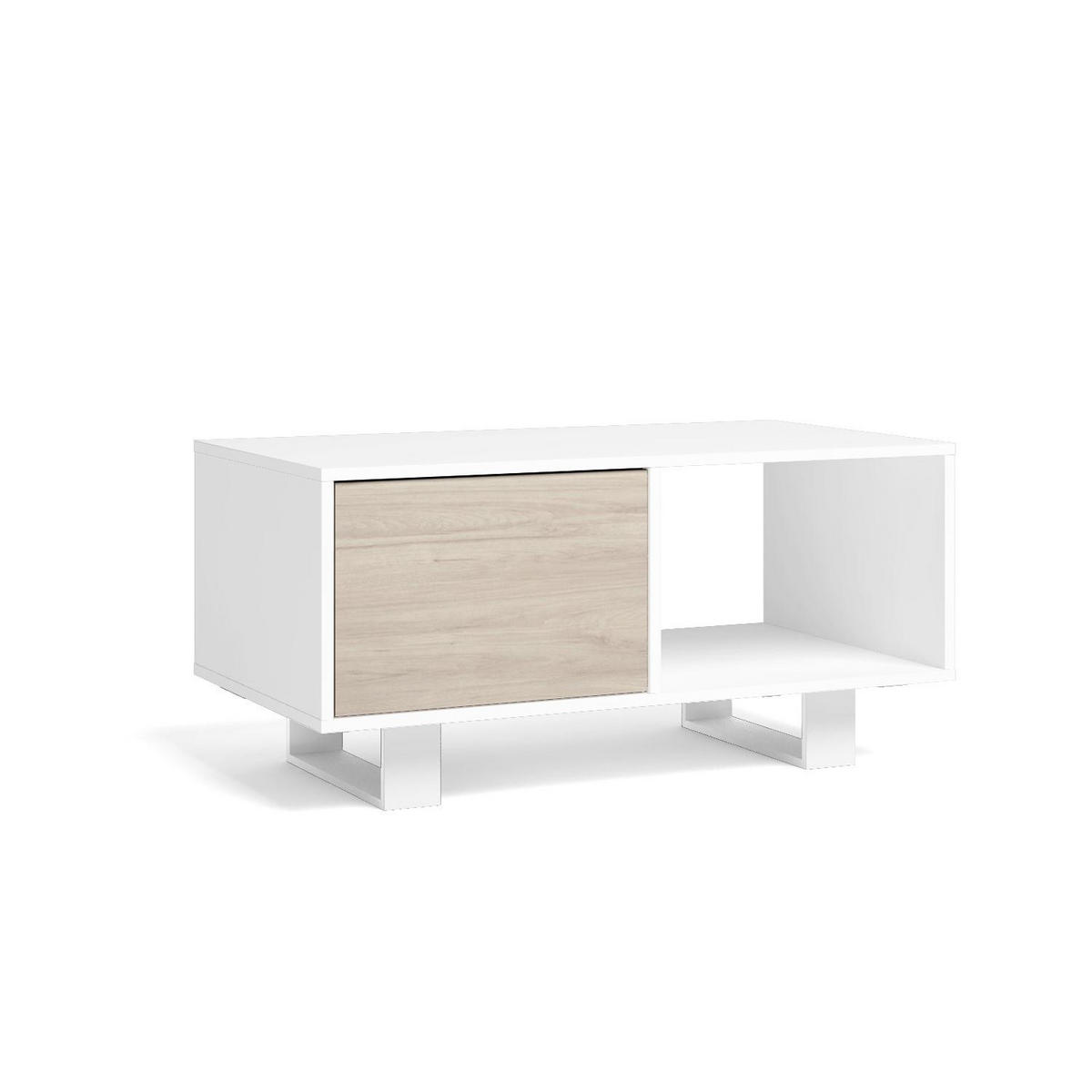 COUCHTISCH WIND, 2 Türen, weiß, eiche, 92/50/45cm - Beige/Weiß, Holzwerkstoff (92/50/45cm) - Skraut Home