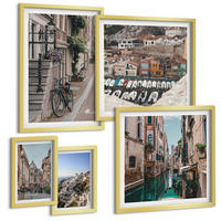 BILDER SET 5er Set - 50x50 cm & 20x30 cm & 40x60 cm Goldrahmen - Blattmuster Marmor abstrakt - Goldfarben, Kunststoff (40/60cm) - TULUP