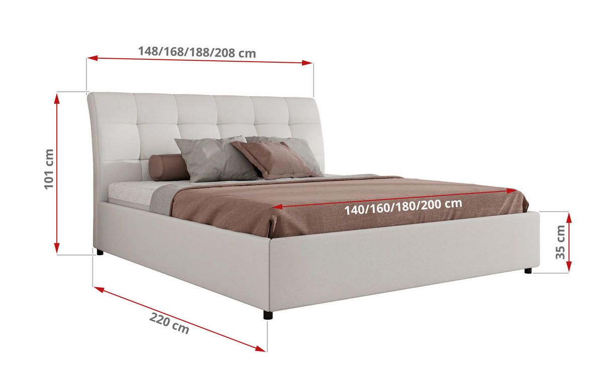 POLSTERBETT GALA CLASSIC 140/200 - Weiß Kunstleder - Schaum-Matratze - Weiß, Textil (140/200cm) - MKS