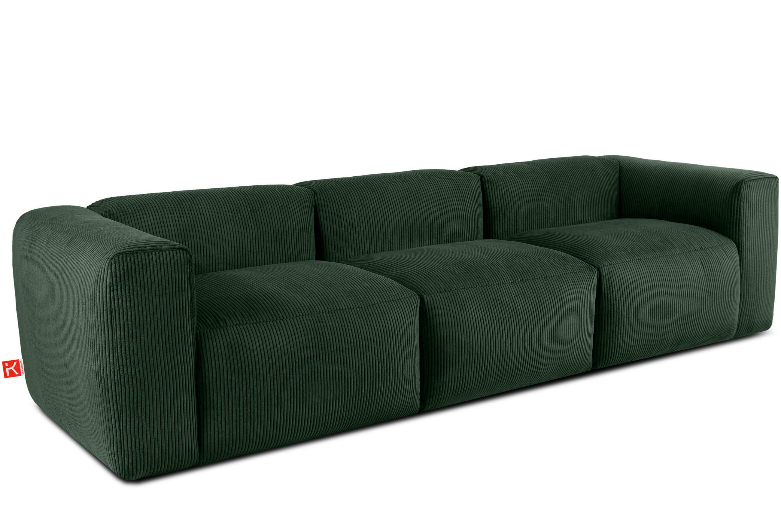 3-SITZER-MODULSOFA BUFFO mit extrem weicher und bequemer Sitzfläche, Kordstoff, dunkelgrün - Dunkelgrün, Textil (290/73/96cm) - KONSIMO®