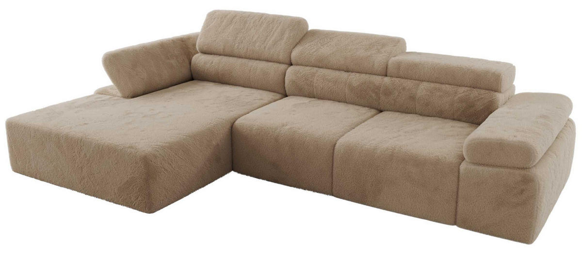 ECKSOFA RILASSO L Beige Plüsch - links - Beige/Schwarz, Kunststoff/Textil (296/174cm) - MKS
