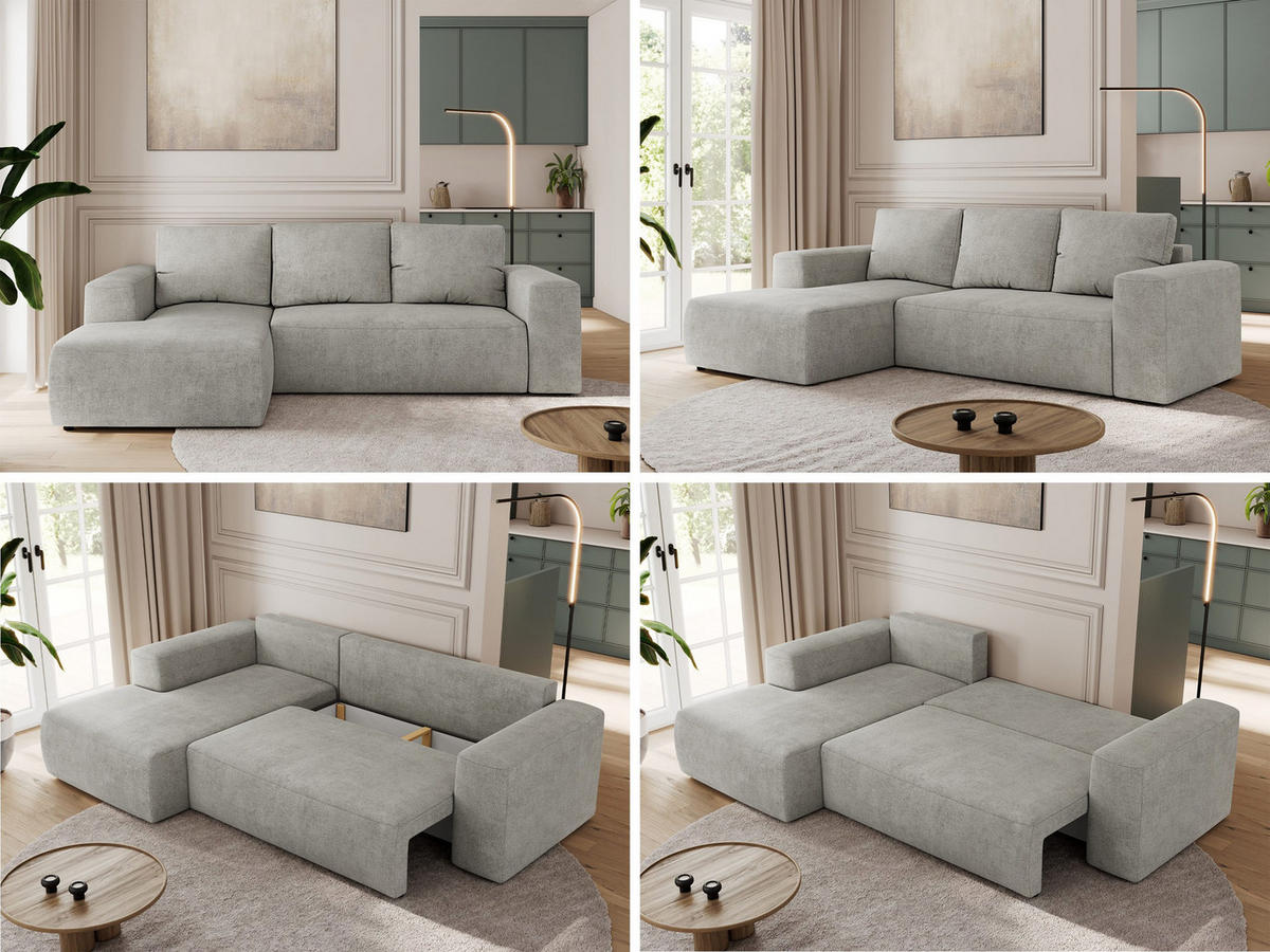 ECKSOFA TRENTINO L Hellgrau Stukture - Links - Hellgrau/Schwarz, Textil (266/164cm) - MKS