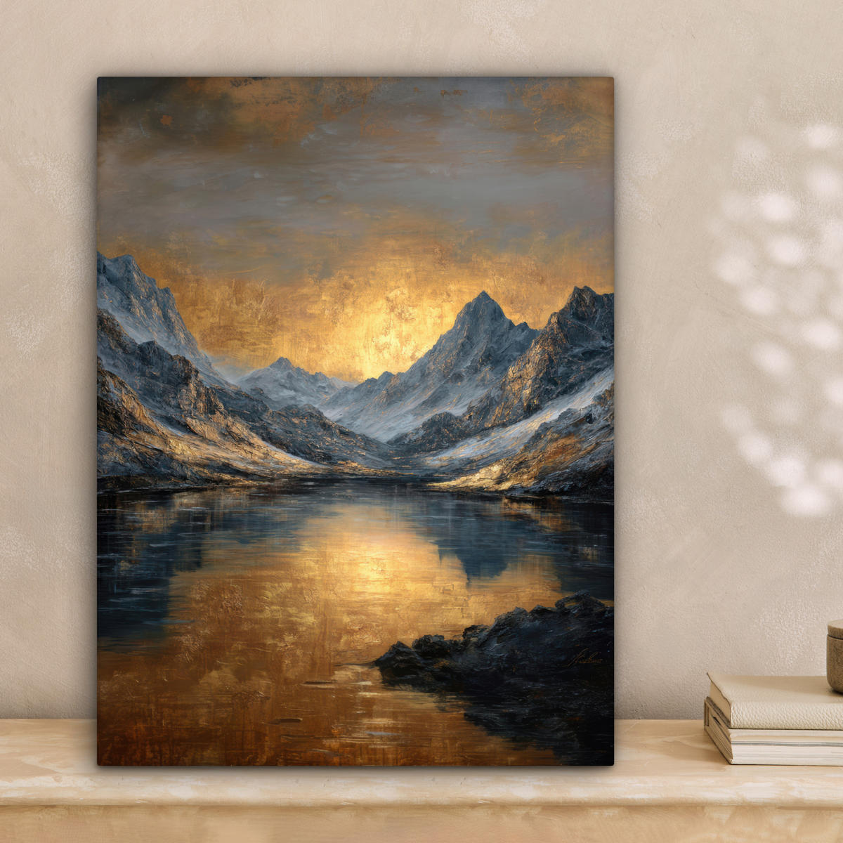 LEINWANDBILD Bergkulisse mit goldenem Sonnenuntergang Room Decor 30x40 cm - Goldfarben, Textil (30/40cm) - MuchoWow