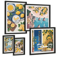 BILDER SET 5er Set - 50x50 cm & 20x30 cm & 40x60 cm Schwarzer Rahmen - Berge, rosa Himmel, Wasser, Sukkulente - Schwarz, Kunststoff (40/60cm) - TULUP