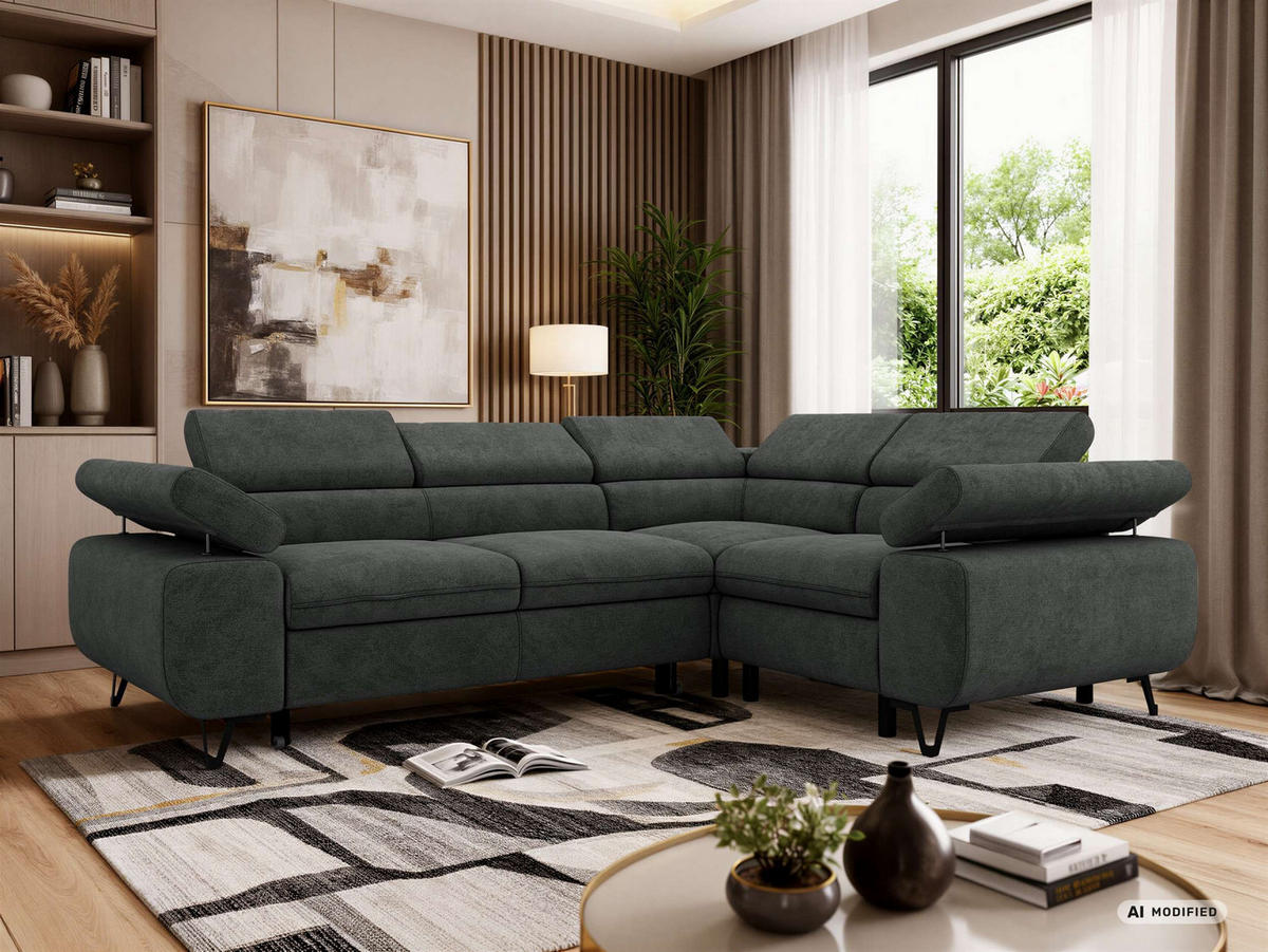 ECKSOFA FALCO L - Dunkelgrau Stukture - Rechts Seite - Dunkelgrau/Schwarz, Textil/Metall (268/197cm) - MKS