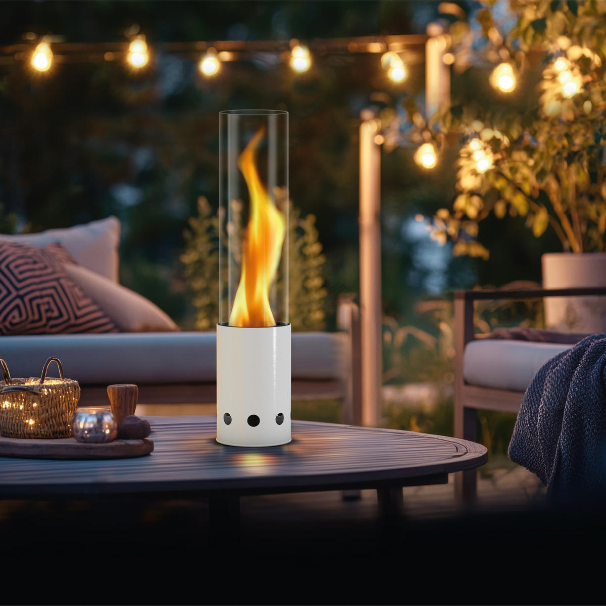 TISCHFEUER weiß, 50 cm Höhe Edelstahl - Weiß, Metall (10.8/50.1/10.8cm) - Gardenflare