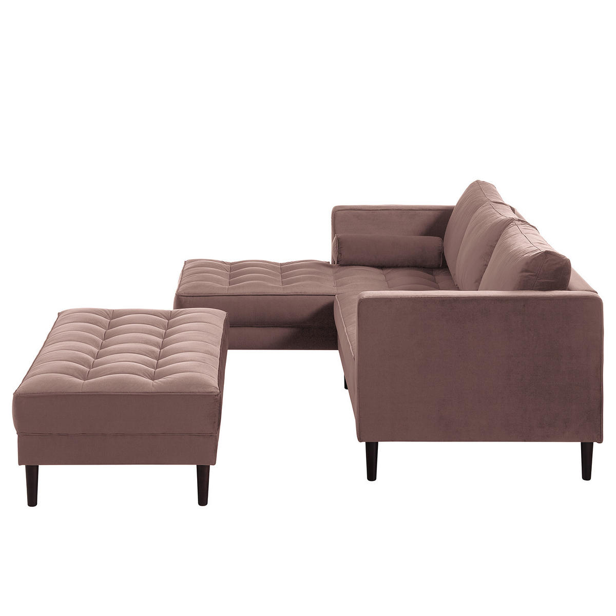 ECKSOFA - Samt - Dunkelbraun/Mauve, Birkenholz/Textil (201/155cm) - home24