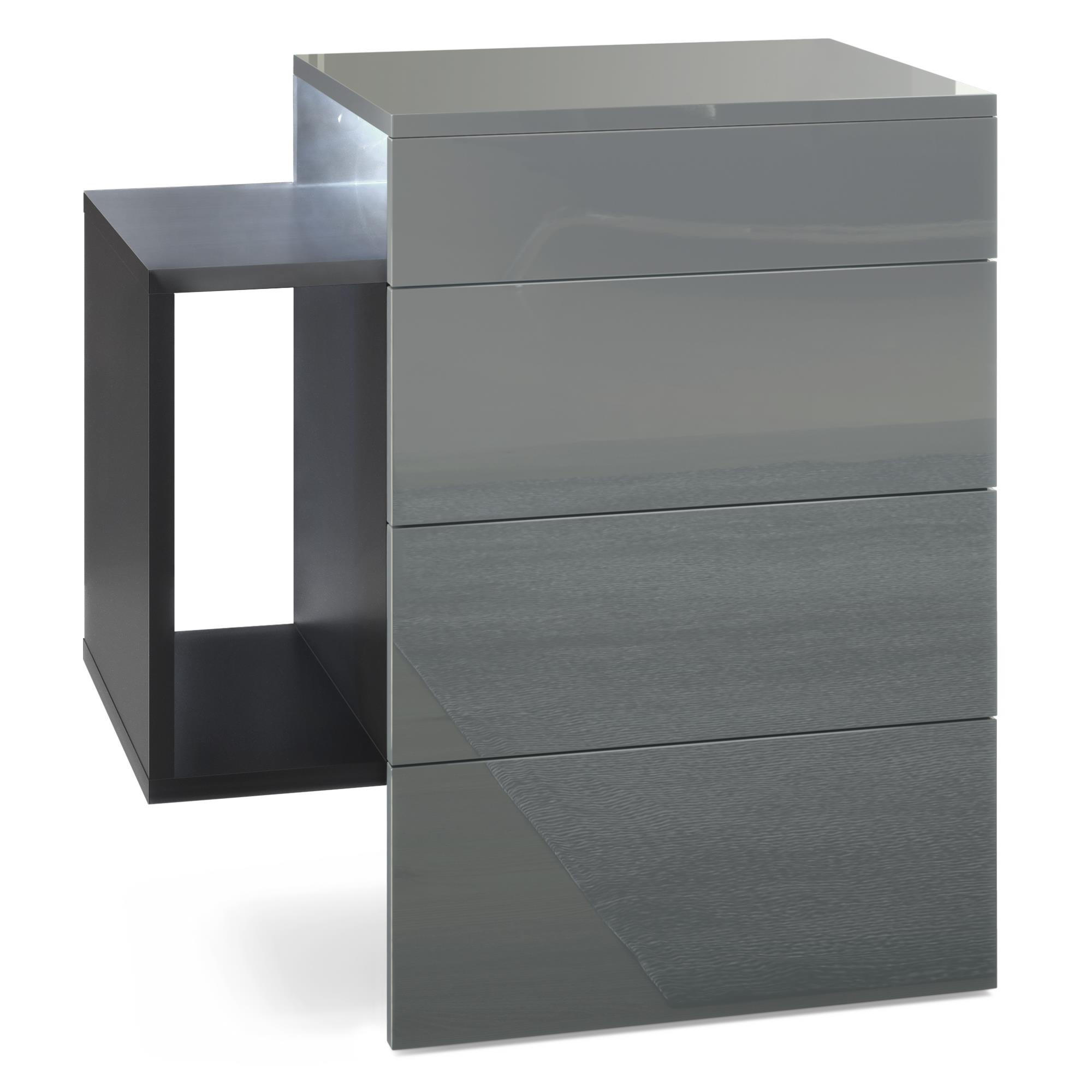 NACHTTISCH Queens Front in Grau Hochglanz - Grau, Holzwerkstoff (60/63/36cm) - Vladon