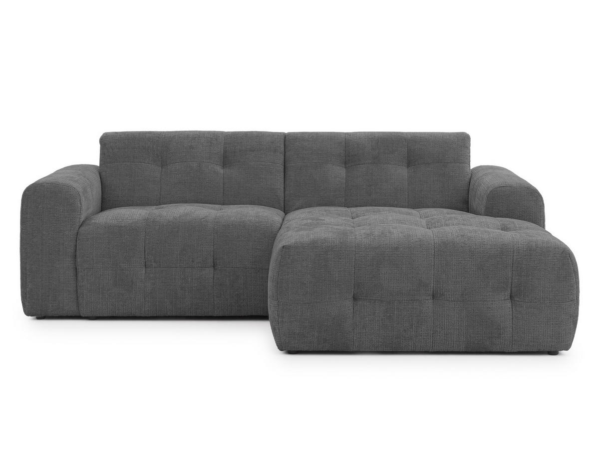 ECKSOFA Kozy im Bumpy-Design mit fester Rückenlehne aus weichem Grau Chenille-Stoff - Ottomane rechts - Schwarz/Grau, Holz/Kunststoff (234/161cm) - S-Style Möbel