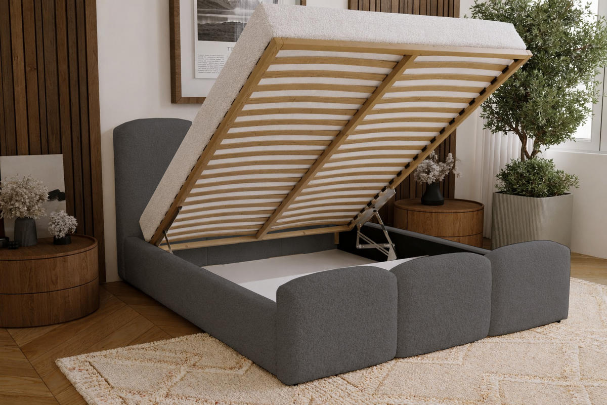 POLSTERBETT mit Bettkasten 200x200 Capri, Boucle, Grau - Grau, Holz/Textil (200/200cm) - Emporius