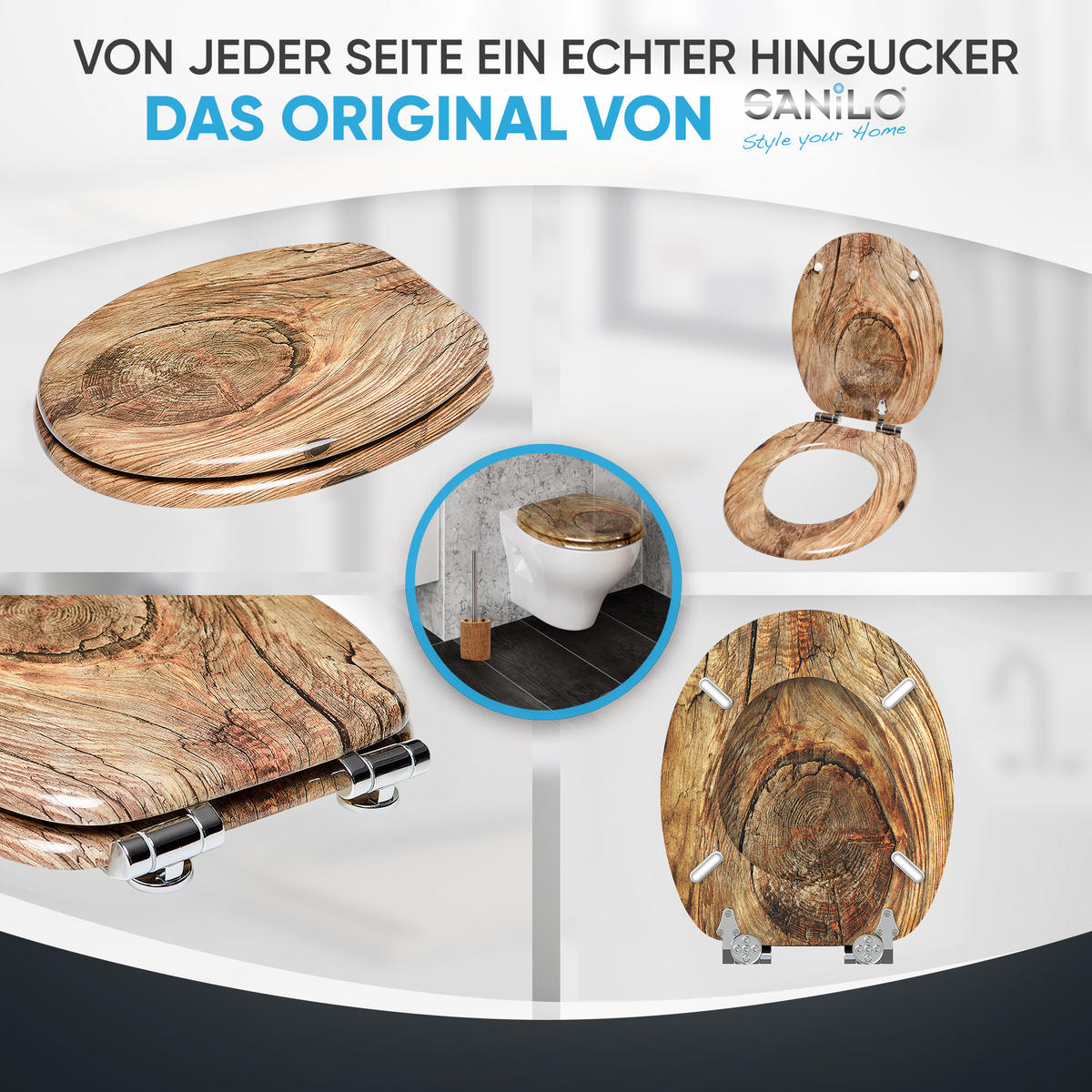 WC-SITZ mit Absenkautomatik Rustikal - Braun, Holzwerkstoff (38/6/47cm) - Sanilo